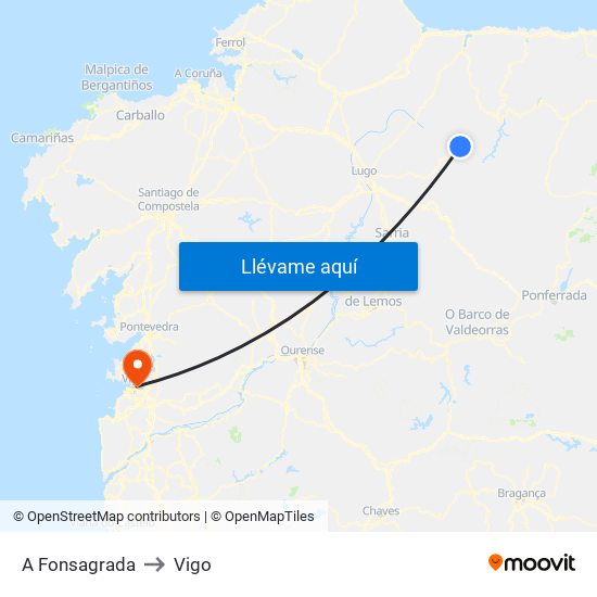 A Fonsagrada to Vigo map