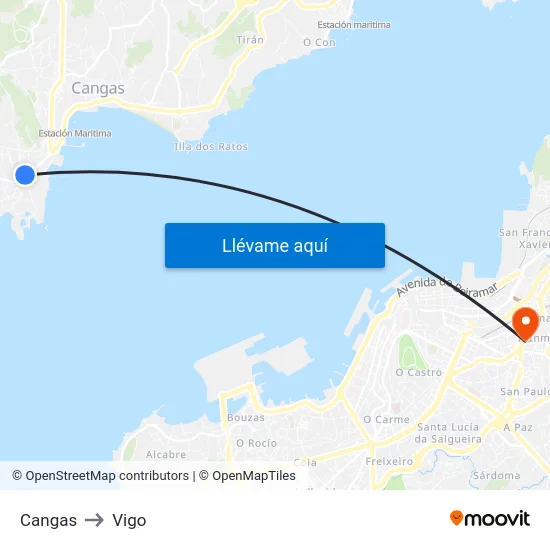 Cangas to Vigo map