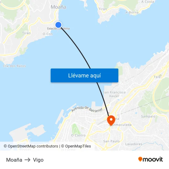 Moaña to Vigo map