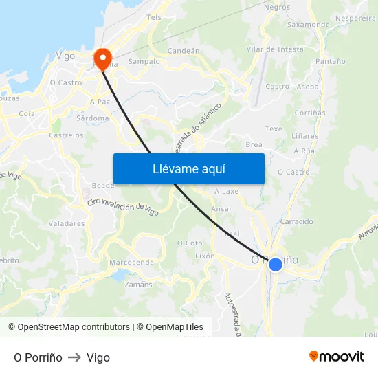 O Porriño to Vigo map