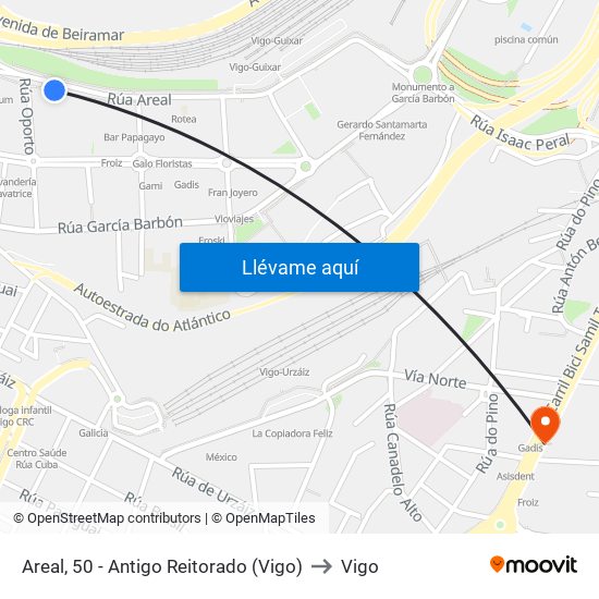 Areal, 50 - Antigo Reitorado (Vigo) to Vigo map