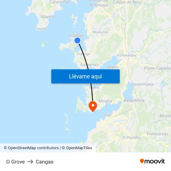 O Grove to Cangas map