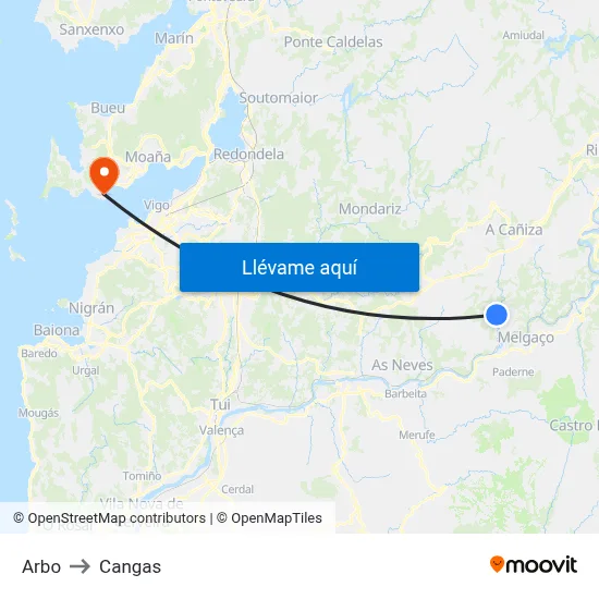 Arbo to Cangas map
