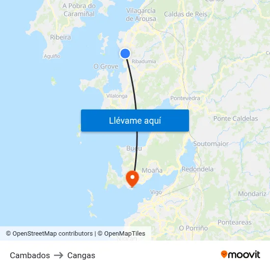Cambados to Cangas map