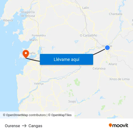 Ourense to Cangas map