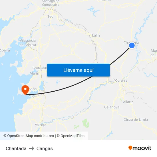 Chantada to Cangas map