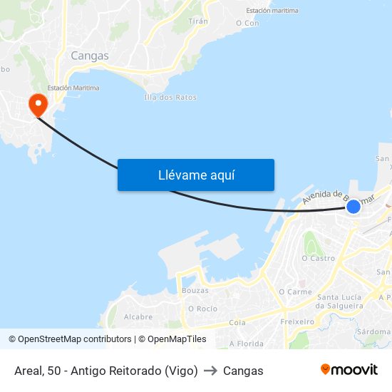 Areal, 50 - Antigo Reitorado (Vigo) to Cangas map