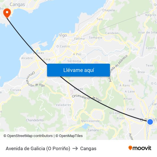 Avenida de Galicia (O Porriño) to Cangas map