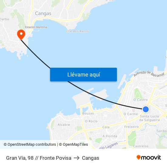 Gran Vía, 98 (Vigo) to Cangas map