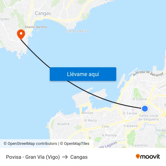 Povisa - Gran Vía (Vigo) to Cangas map