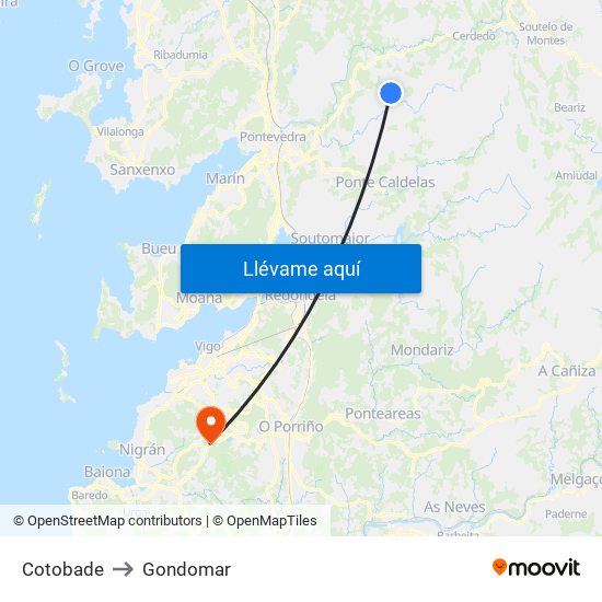 Cotobade to Gondomar map