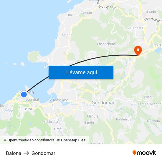 Baiona to Gondomar map