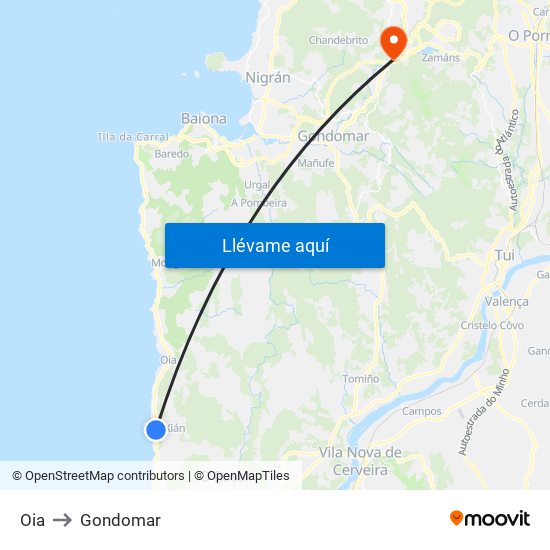 Oia to Gondomar map