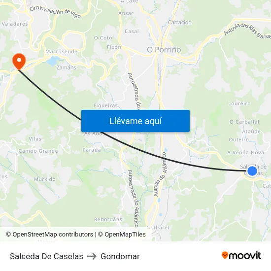 Salceda De Caselas to Gondomar map