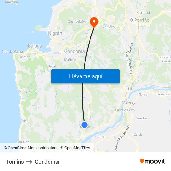 Tomiño to Gondomar map