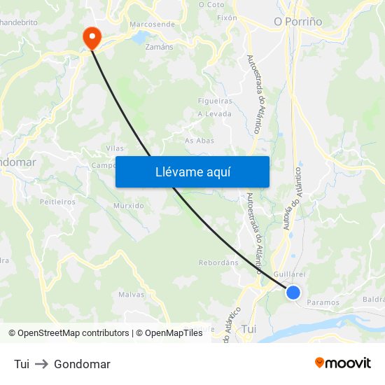 Tui to Gondomar map