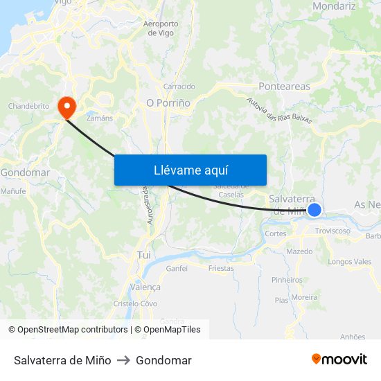 Salvaterra de Miño to Gondomar map