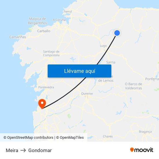 Meira to Gondomar map