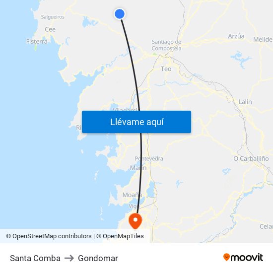 Santa Comba to Gondomar map