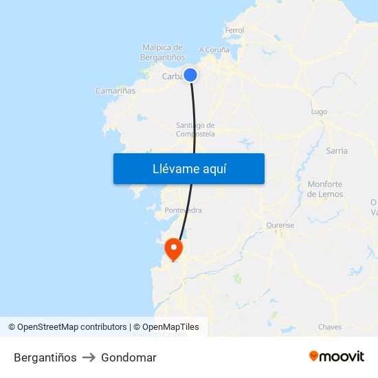 Bergantiños to Gondomar map