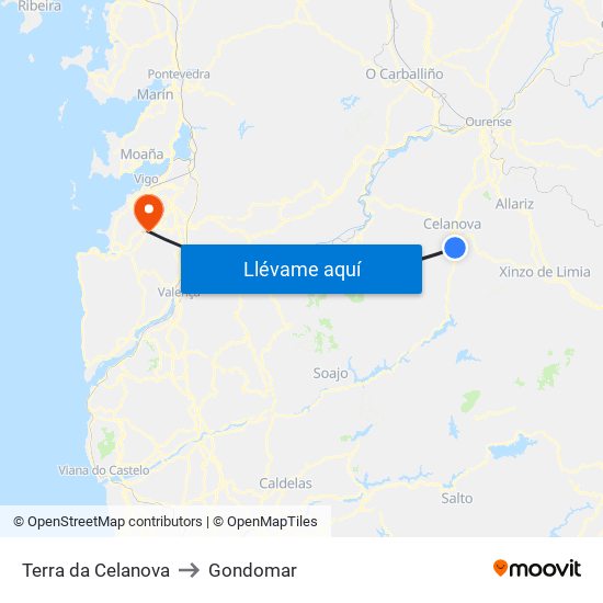 Terra da Celanova to Gondomar map