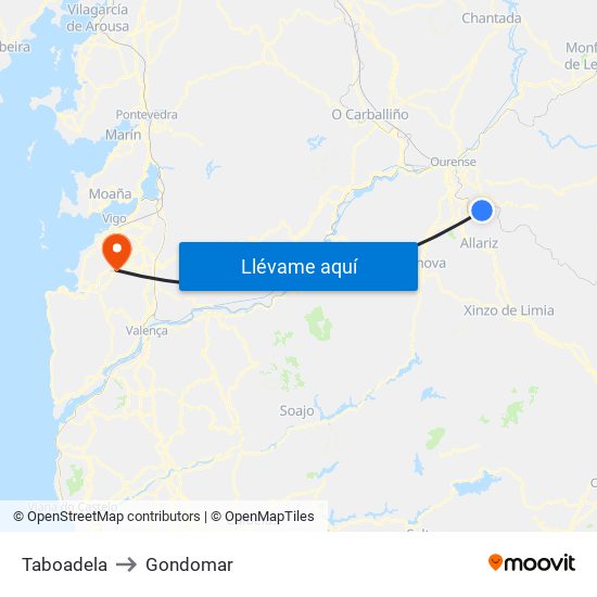 Taboadela to Gondomar map