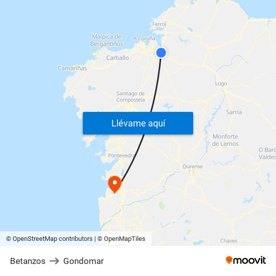 Betanzos to Gondomar map