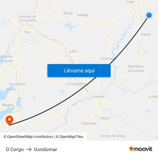 O Corgo to Gondomar map