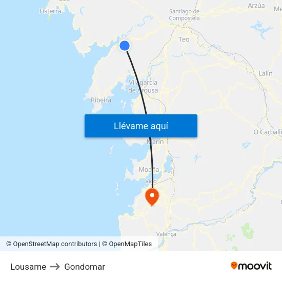 Lousame to Gondomar map