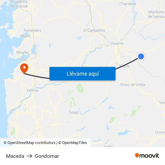 Maceda to Gondomar map