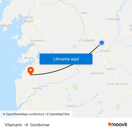 Vilamarín to Gondomar map