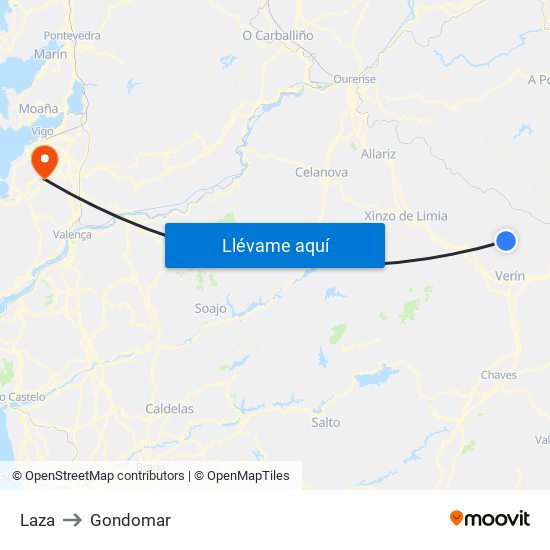 Laza to Gondomar map