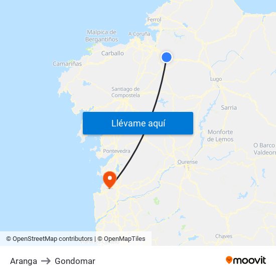 Aranga to Gondomar map