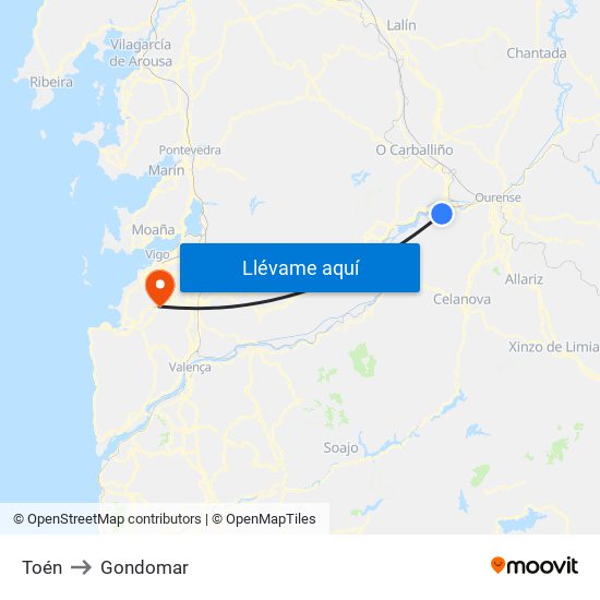 Toén to Gondomar map