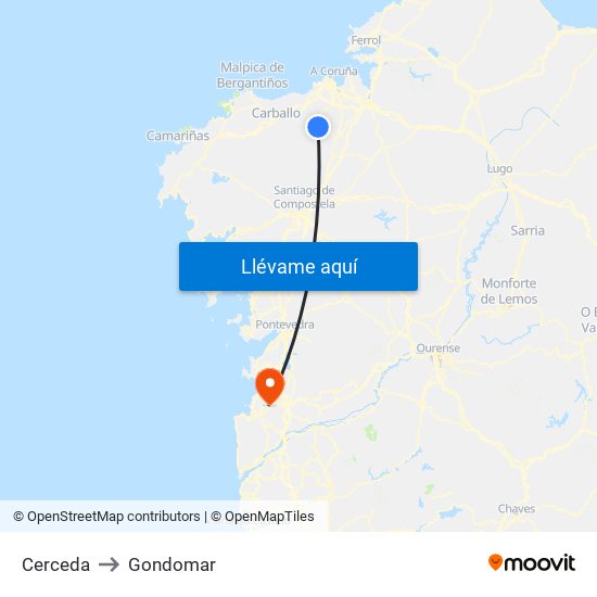 Cerceda to Gondomar map