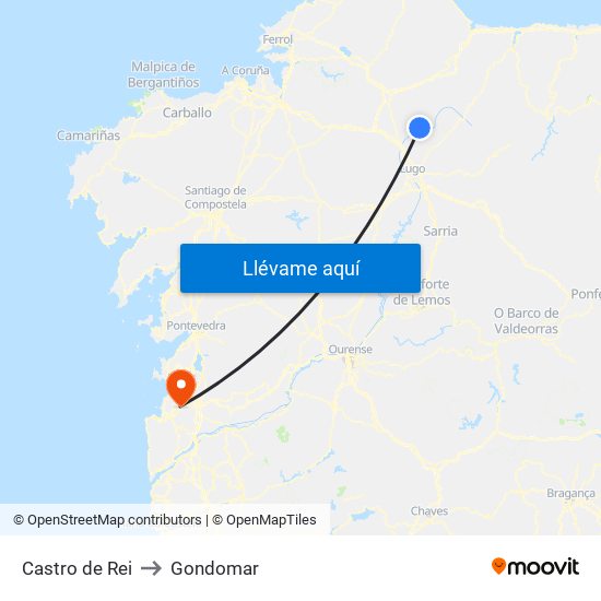 Castro de Rei to Gondomar map