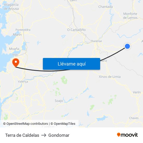 Terra de Caldelas to Gondomar map