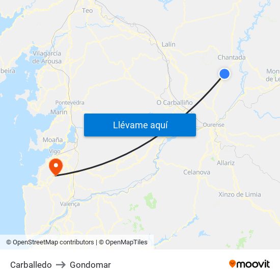 Carballedo to Gondomar map