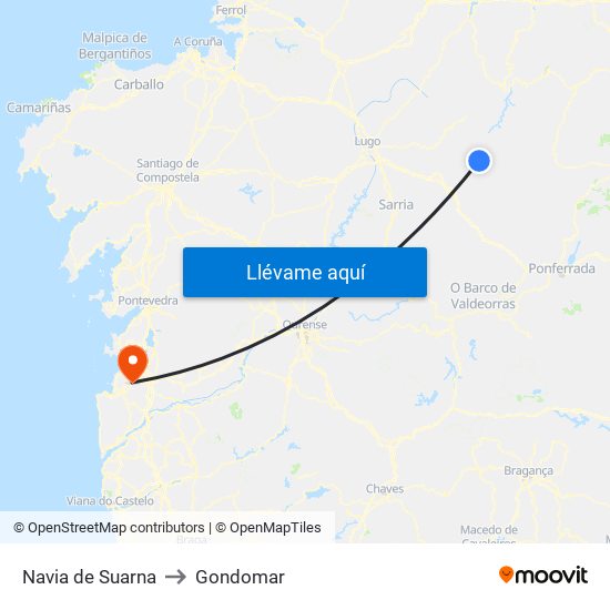 Navia de Suarna to Gondomar map