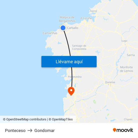 Ponteceso to Gondomar map