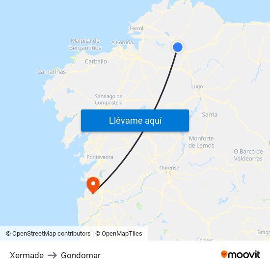 Xermade to Gondomar map