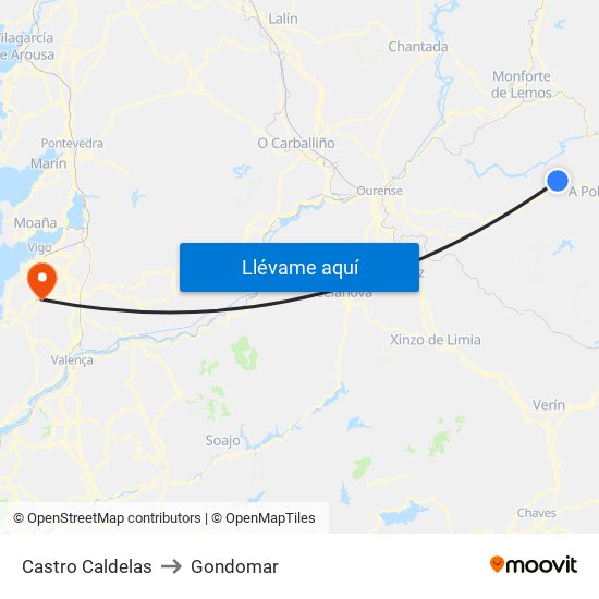 Castro Caldelas to Gondomar map