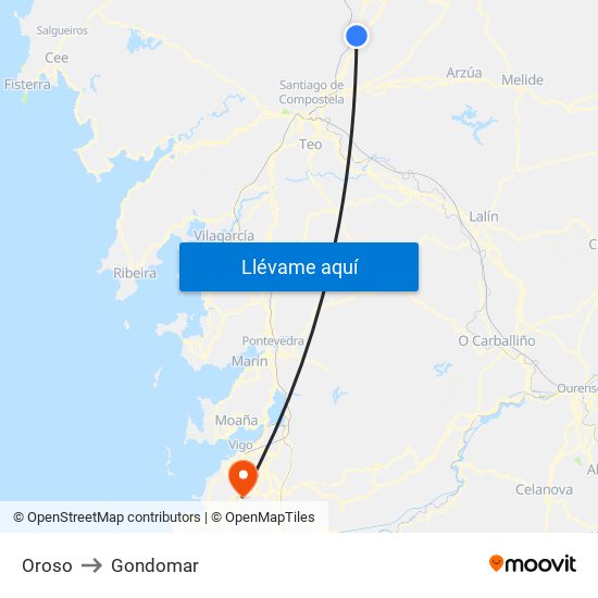 Oroso to Gondomar map