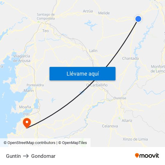Guntín to Gondomar map
