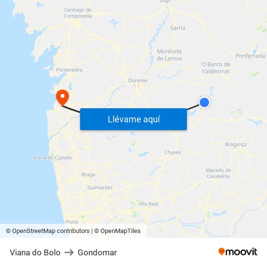 Viana do Bolo to Gondomar map