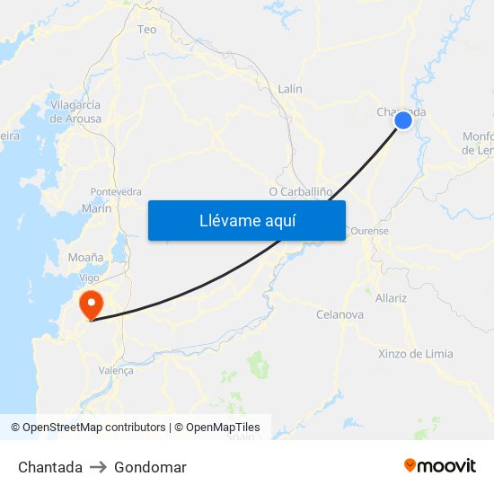 Chantada to Gondomar map