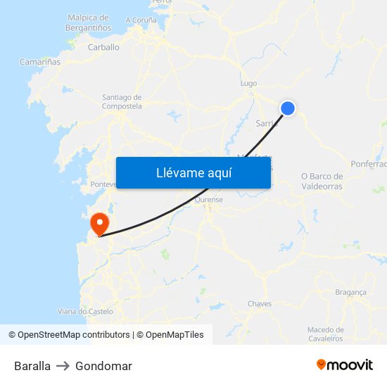 Baralla to Gondomar map
