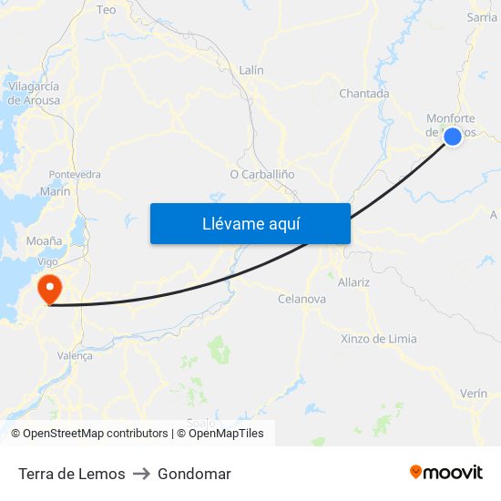 Terra de Lemos to Gondomar map