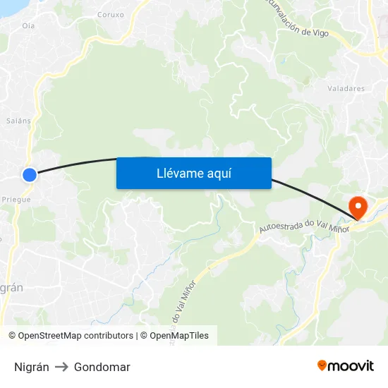 Nigrán to Gondomar map