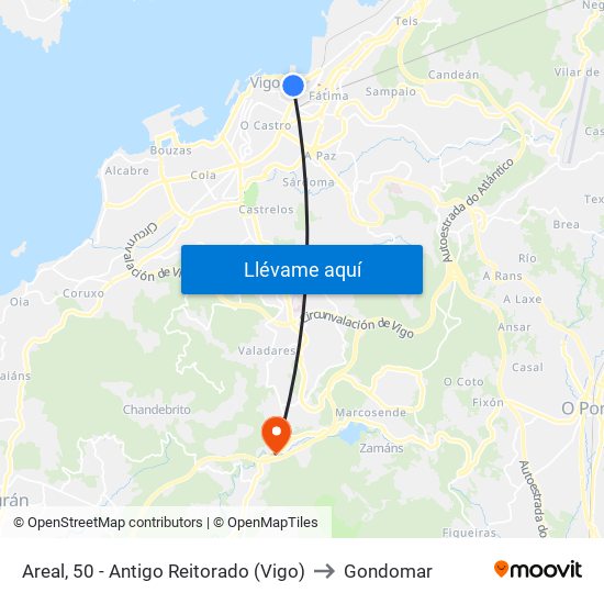 Areal, 50 - Antigo Reitorado (Vigo) to Gondomar map